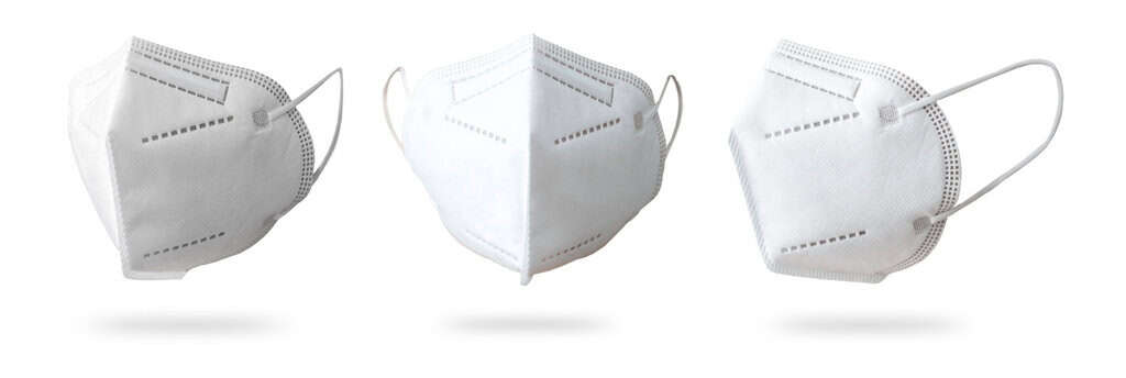 Respirator mask shown from 3 different angles.